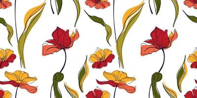 Sunset tulip meadow seamless pattern in the scandinavian style vector