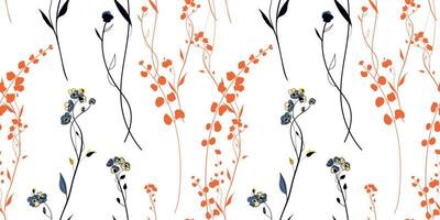 Sunset Meadow Plants seamless pattern in the scandinavian style vector