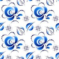 Floral folk whte blue pattern aka Gzhel vector