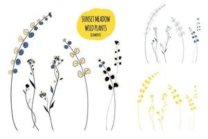 Wild plants line art illustration in the scandinavian style vector