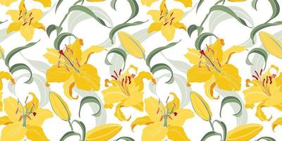 Floral seamless pattern with asian yellow lilies vector