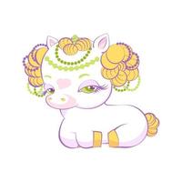 linda princesita muy hermosa unicornio blanco con cabello dorado vector