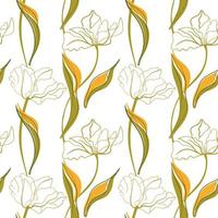 Tulip line art seamless pattern in the scandinavian style vector