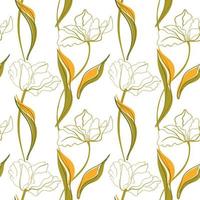 Tulip line art seamless pattern in the scandinavian style vector