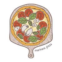 Marinara Pizza with tomato and garlic and basil, sketching illustration vector