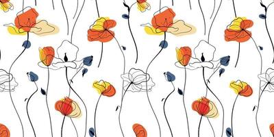 Sunset poppies field seamless pattern in the scandinavian style vector