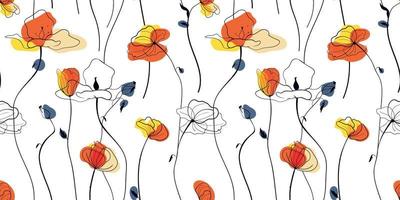 Sunset poppies field seamless pattern in the scandinavian style vector