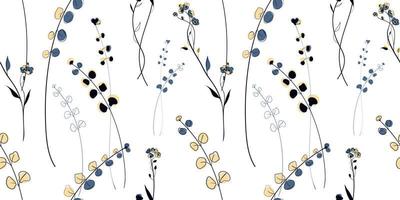 Wild Meadow plants seamless pattern in the scandinavian style vector