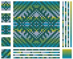 Christmas green blue knitting pattern with winter flower, gradient colors vector