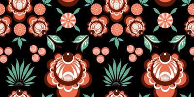 Russian folk floral dark seamless pattern vector