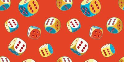 Pop Art red seamless pattern of rolling lucky dice double six vector