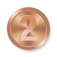 moneda de bronce con el concepto número dos de icono de internet vector