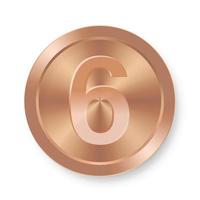 moneda de bronce con el concepto número seis de icono de internet