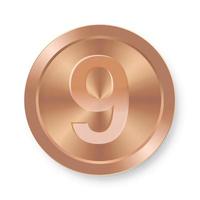 Bronze coin with number nine Concept of internet icon vector