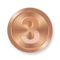 moneda de bronce con el concepto número tres de icono de internet vector