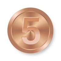 Bronze coin with number five Concept of internet icon vector