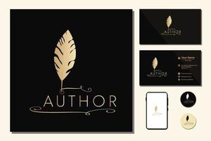 Feather quill pen logo design classic stationery illustration