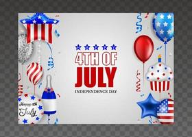 4th of july poster. american independence background with balloons and streamers vector