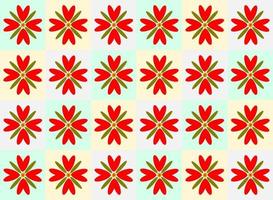 Red flowers with green leaves on light color background. Vector design. Seamless pattern. For paper, cloth, fabric, cloth, table cloth, napkin, cover, bed, curtain, printing, gift, present or wrap.