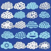 simple colección de nubes vectoriales abstractas en azul y blanco. lindo paquete de nubes.