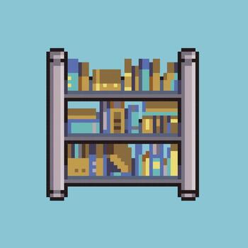 Pixel art Bookshelf for game assets and development vector