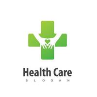 Health Care Logo With Plus And Hand Symbol vector
