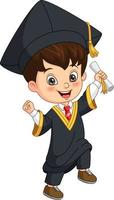 Cartoon little boy in graduation costume holding a diploma vector