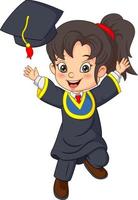 Cartoon little girl in graduation costume vector