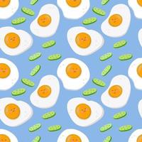 Seamless vector pattern of fried eggs and cucumbers. For printing, wrapping paper, restaurant menus, packaging, magazines, books, postcards, menu covers, web pages, fabrics, textiles, grocery stores.