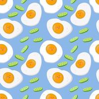 Seamless vector pattern of fried eggs and cucumbers. For printing, wrapping paper, restaurant menus, packaging, magazines, books, postcards, menu covers, web pages, fabrics, textiles, grocery stores.