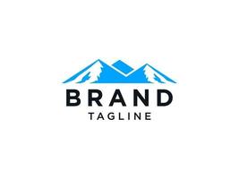 Abstract Mountain Logo with Snow Waves. Grey Square Shape with Negative Space Mount Silhouette isolated on White Background. Flat Vector Logo Design Template Element.
