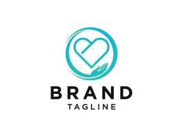 Abstract Health Care Logo. Blue Gradient Circle Shape with Negative Space Heart Icon and Two Hands Symbol inside. Flat Vector Logo Design Template Element.
