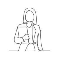 Business Woman Holding Folder Concept Continuous Line Drawing Illustration vector