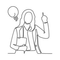 mujer de negocios idea inteligente concepto de luz ilustración de dibujo de línea continua vector