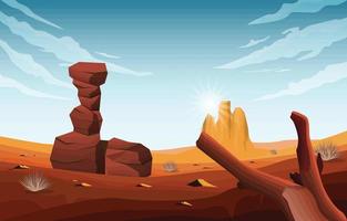 Bright Sun Western American Rock Cliff Vast Desert Landscape Illustration vector