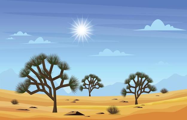 Day in Western American Yucca Tree Plant Vast Desert Landscape Illustration