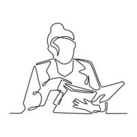 mujer de negocios leyendo documento concepto de trabajo de oficina ilustración de dibujo de línea continua vector