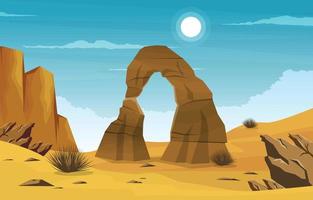 Beautiful Western American Rock Arch Vast Desert Landscape Illustration vector