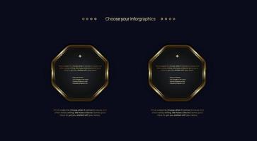 Two golden polygon shapes design on dark background, the premuim buttons web or technology elements templates design in vector, illustration vector