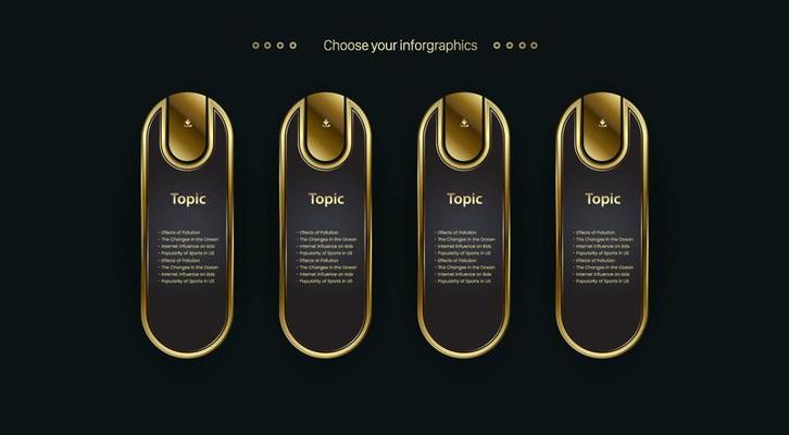 FOUR premium option icons template on dark background, used for finance and business chart design. 4 modern button web golden design in vector, illustration