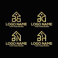 diseño de logotipo único de bb en vector para bienes raíces, hogar, propiedad, construcción, edificio. monograma elegante creativo. logotipo de casa de negocios icono premium. color de lujo y fondo negro.eps