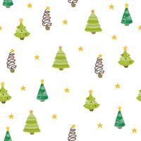 Christmas trees seamless pattern. Illustrations in simple hand-drawn doodle cartoon Scandinavian style. Vector background ideal for wallpaper, well suited for printing textiles, fabric, gift paper.