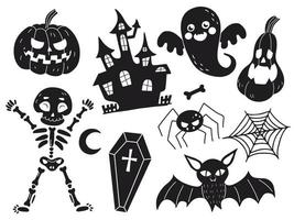 Set of silhouettes of Halloween. Vector illustration. Isolated on white background.