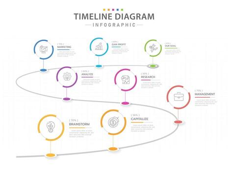 Infographic template for business. 8 Steps Modern Timeline diagram with circles, presentation vector infographic.