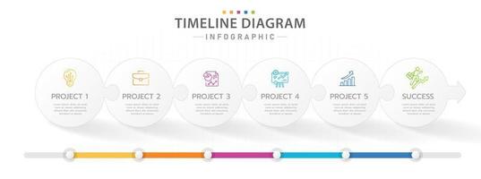 plantilla infográfica para negocios. Calendario de diagrama de línea de tiempo moderno de 6 pasos con concepto de rompecabezas, infografía vectorial de presentación. vector