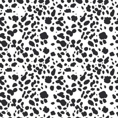 Dalmatian seamless pattern. Animal skin print. Dog and cow black dots on white background. Vector illustration