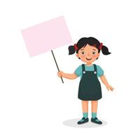 happy little girl holding empty banner or sign board with blank copy space template for text, messages, and ads vector
