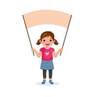 Cute little girl holding banner with empty space templates for text, banners and ads vector