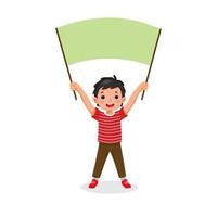 Cute little boy holding banner with empty space templates for text, banners and ads vector