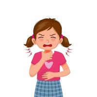 niña que sufre de dolor de garganta tocando su cuello doloroso e hinchado como síntomas de gripe y alergia vector